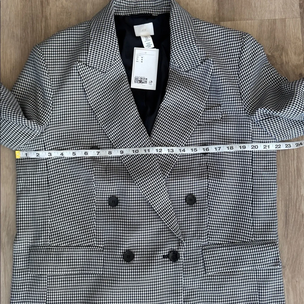 H&M Black and White Houndstooth Oversized Double Breasted Blazer sz M - Picture 3 of 8